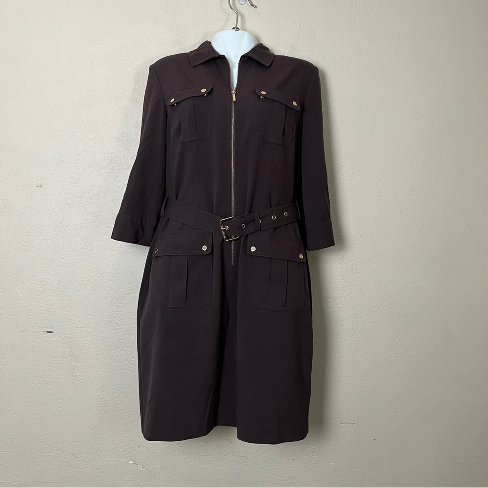 MICHAEL Michael Kors Womens Short Sleeve Pockets‎ Brown Collared Dress Large - Picture 14 of 16
